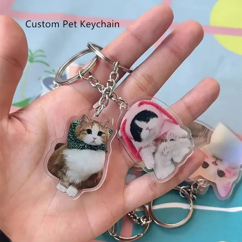 Custom Pet Photos Acrylic Key Chain Cute Cat Dog Clear Stand Kawaii Pets Refrigerator Sticker Sweet Animal Keychain Standing